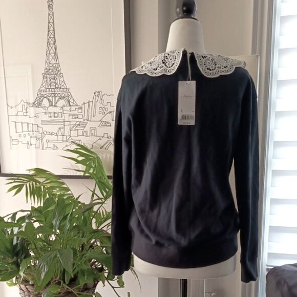 ⚫Black Sweater with Lace Collar - Picture 4 of 7